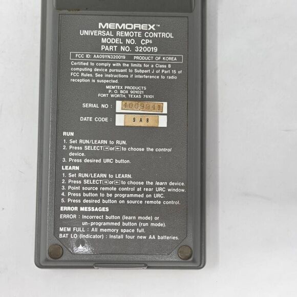 VINTAGE MEMOREX CP6 UNIVERSAL REMOTE CONTROL GRAY RETRO - Picture 5 of 5